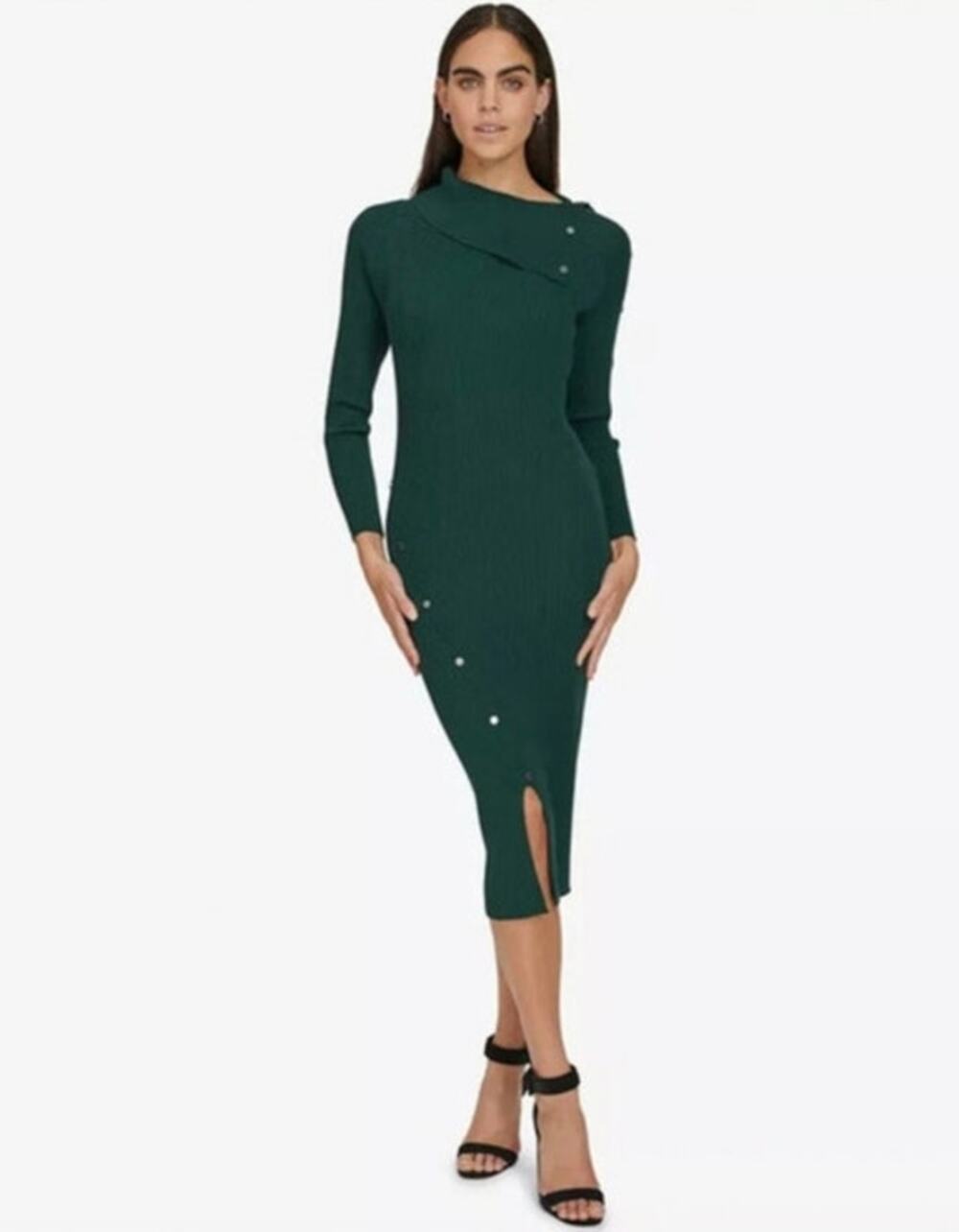 Calvin Klein Green Knit Ribbed Midi Dress Size Large